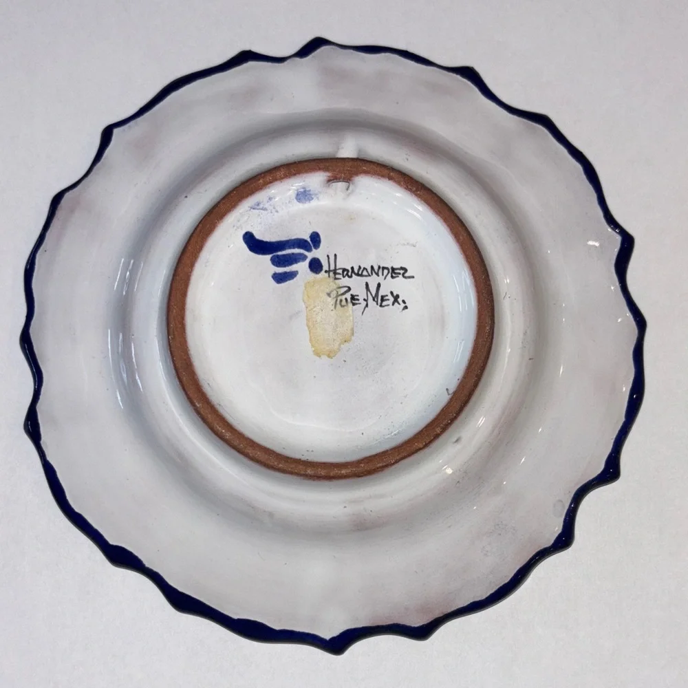 Talavera Hernandez Vintage Blue green floral Mexican Ceramic Decorative Plate 6”